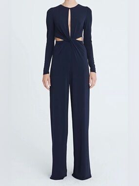 NWT Authentic Halston Kathryn Jersey Twist Jumpsuit in Navy MSRP $495.00 Size 4